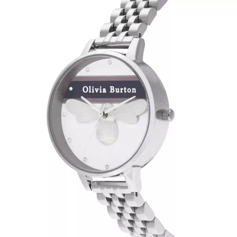 Olivia Burton Sieviešu Pulkstenis OB16VS07 (34 mm) - Rožu zelta toņa nerūsējošā tērauda korpuss, Pelēka ādas siksniņa