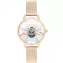OLIVIA BURTON Sieviešu pulkstenis Wishing Star OB16WL90 30mm Roze zelta nerūsējošais tērauds Balts perlamutra ciparnīca Pelēka ādas siksniņa