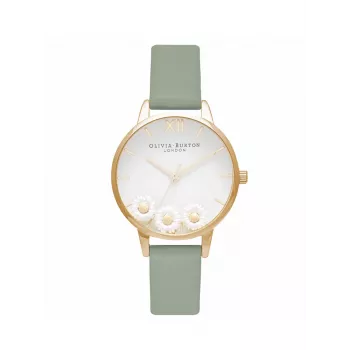 Olivia Burton Sieviešu Vēlmju Pulkstenis OB16CH17 - 30mm Rožu Zelta Nerūsējošā Tērauda Korpusā, Pelēka Ādas Siksniņa, Balts Pērļu Mātītes Ciparnīca ar Bites un Ziedu Motīvu