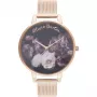 Olivia Burton Sieviešu Vēlmju Pulkstenis OB16WG22 - 38mm Roze Zelts & Pelēka Āda