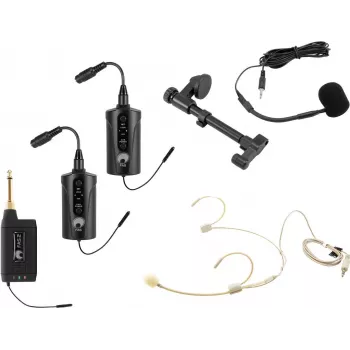OMNITRONIC Set FAS TWO divkanālu UHF bezvadu sistēma ar 2 ķermeņa raidītājiem, galvas mikrofonu un akustiskās ģitāras mikrofonu (660-690 MHz) 20000973
