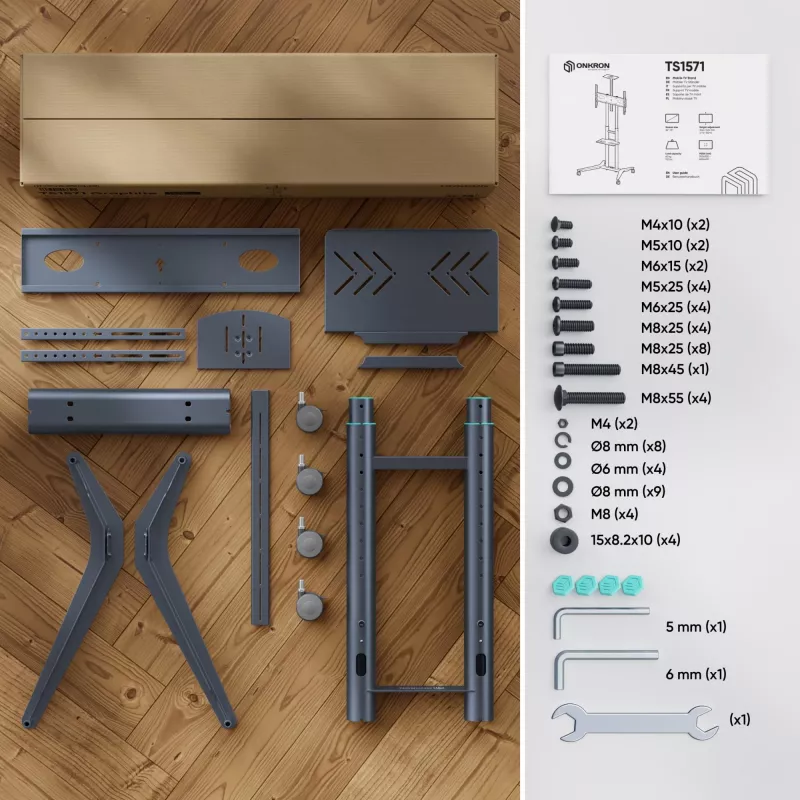 ONKRON TS1571-G mobilais TV statīvs 32–75 collu televizoriem, 50 kg kravnesība, grafīta krāsa, regulējams augstums