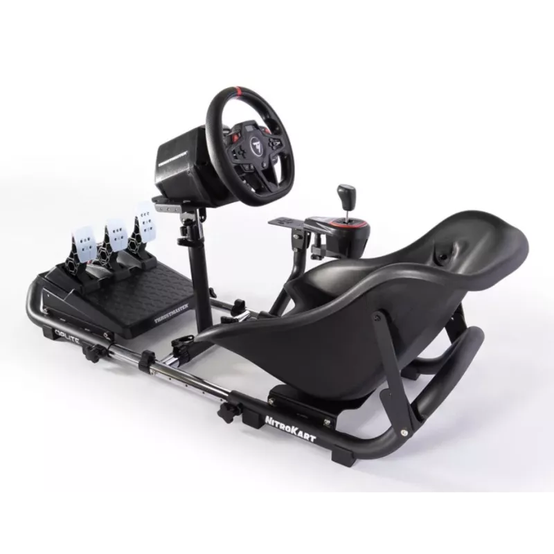 Oplite 104317 NitroKart V2 Racing Cockpit – Melna tērauda simreces karkass ar atgāžamu sacīkšu sēdekli