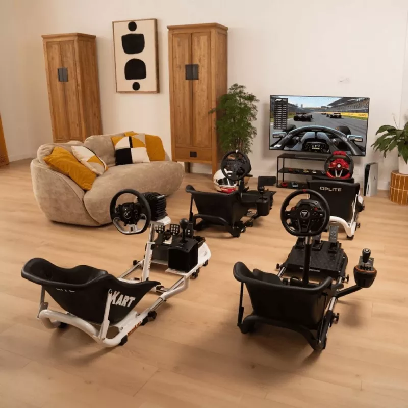 Oplite 104317 NitroKart V2 Racing Cockpit – Melna tērauda simreces karkass ar atgāžamu sacīkšu sēdekli