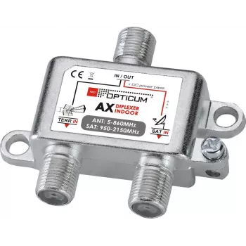 OPTICUM SUMATOR RTV/SAT IN signāla apvienotājs / diplexeris – 5-862 MHz & 950-2150 MHz, F-Type, 75 Ohm, lieta metāla