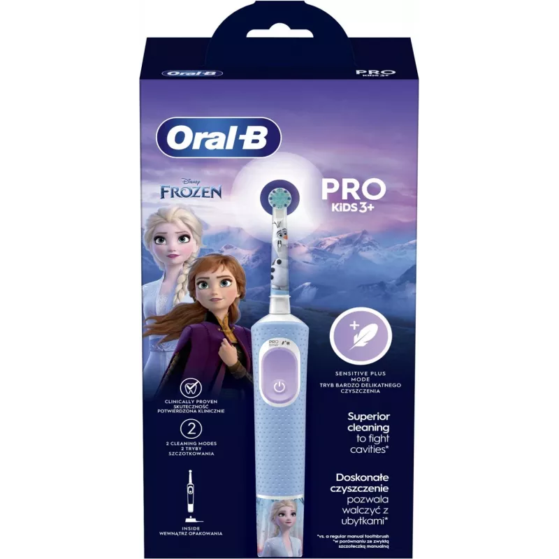 Oral-B Vitality PRO Kids Frozen elektriskā zobu birste bērniem, uzlādējama, 2 režīmi, 1 birstes galviņa, zila