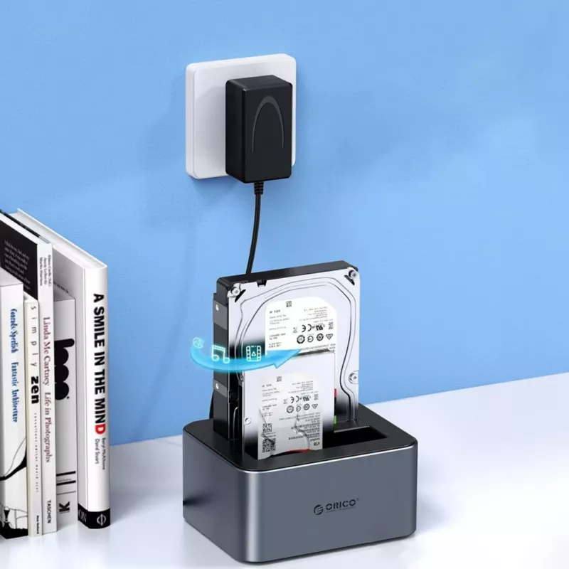 ORICO 6626C3-C-V1 2-Drive Docking Station ar bezsaistes klonēšanas funkciju 2.5 inch/3.5 inch SATA HDD/SSD - Pelēks