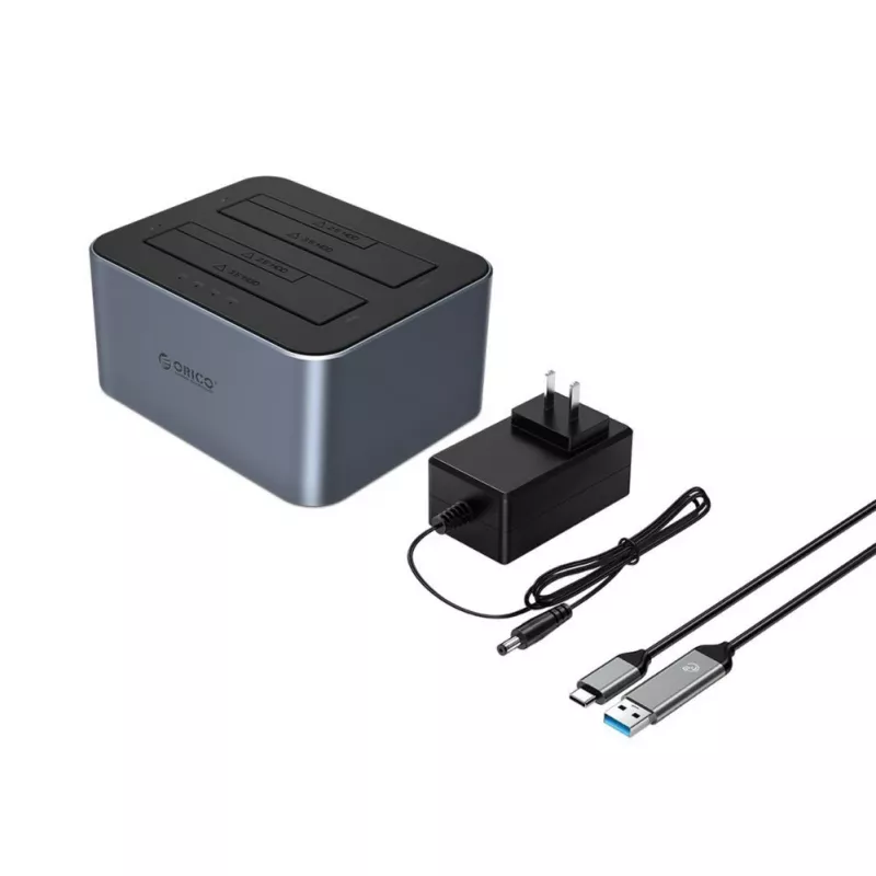 ORICO 6626C3-C-V1 2-Drive Docking Station ar bezsaistes klonēšanas funkciju 2.5 inch/3.5 inch SATA HDD/SSD - Pelēks