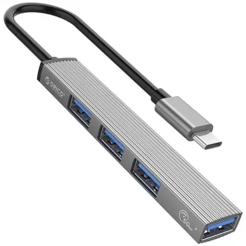 ORICO AH-13-GY-EP-HW USB-C centrmezgls ar 5Gbps USB-A 3.0 un 3x USB-A 2.0, alumīnija, sudraba