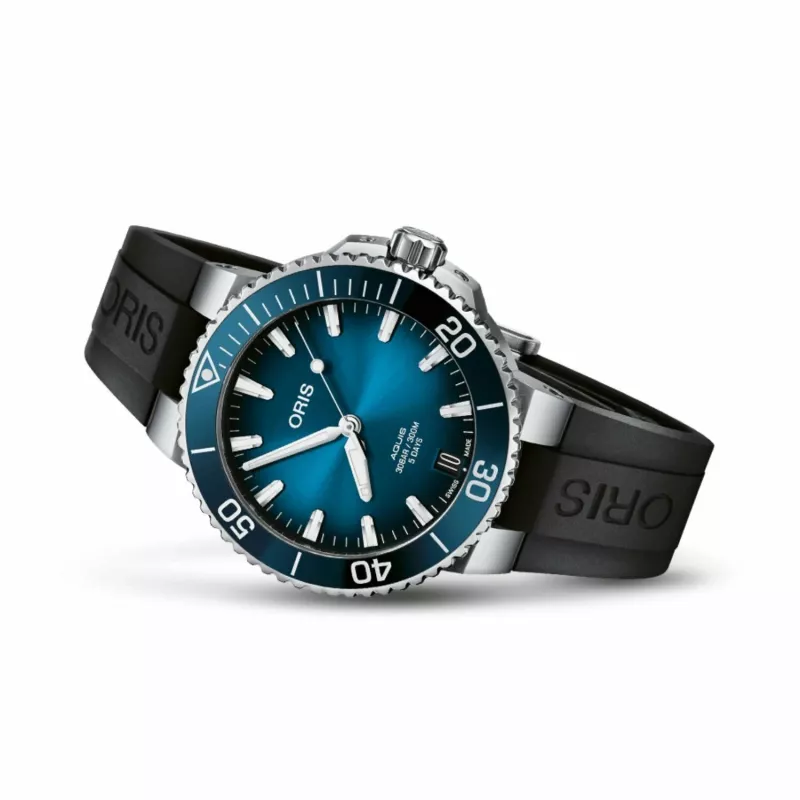 ORIS vīriešu niršanas pulkstenis 41350742274FC 41,50mm Automātisks Zils ciparnīca Zila gumijas siksniņa