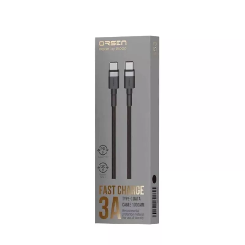ORSEN S53 USB-C to USB-C kabelis 3A 1m Melns