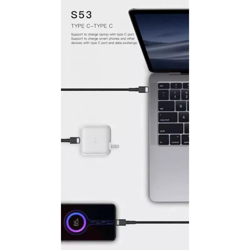ORSEN S53 USB-C to USB-C kabelis 3A 1m Melns