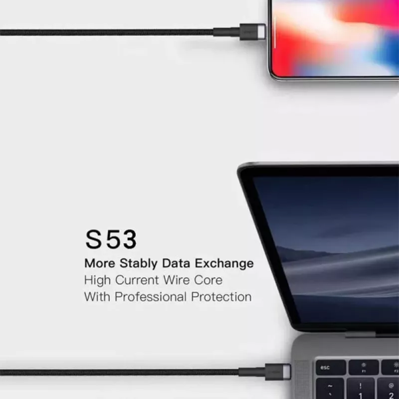 ORSEN S53 USB-C to USB-C kabelis 3A 1m Melns