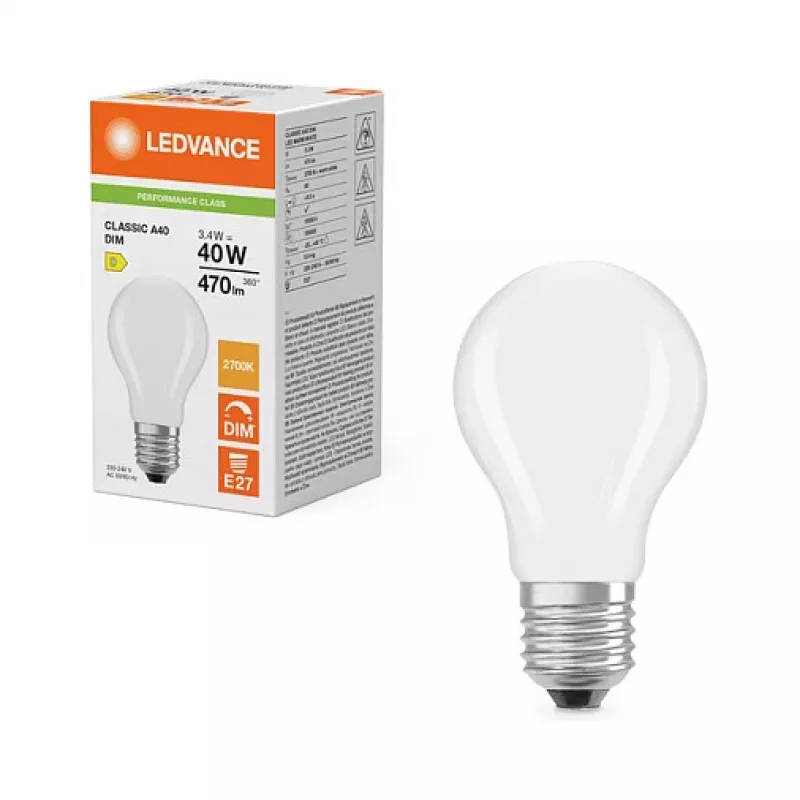OSRAM LED Classic A 40 Filament DIM P 3.4W 827 Matēta Dimmējama LED Spuldze