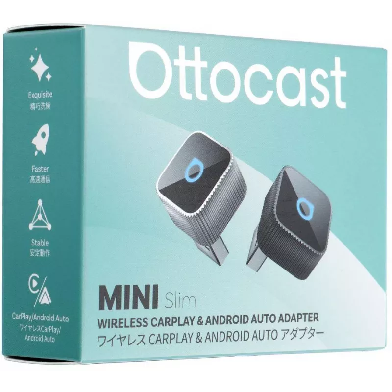 OTTOCAST Mini Cube T2 bezvadu CarPlay un Android Auto adapteris (Bluetooth/Wi-Fi)