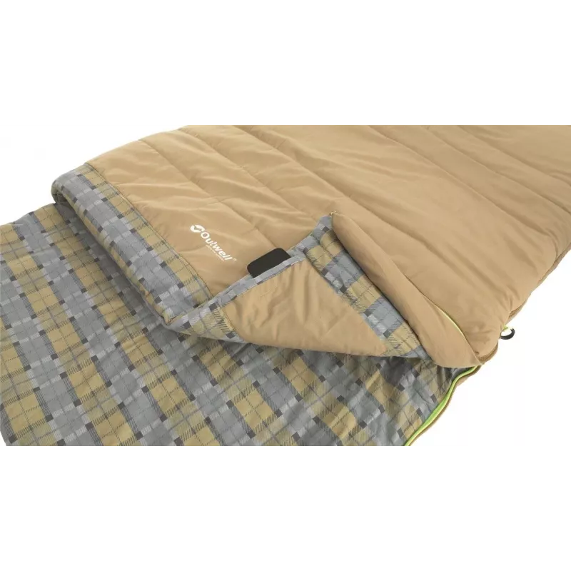 Outwell Commodore Sleeping Bag 225 x 85 cm 9/5/-8 °C ar vaļīgu spilvenu, 2-virzienu automātiskās bloķēšanas L-veida rāvējslēdzējs