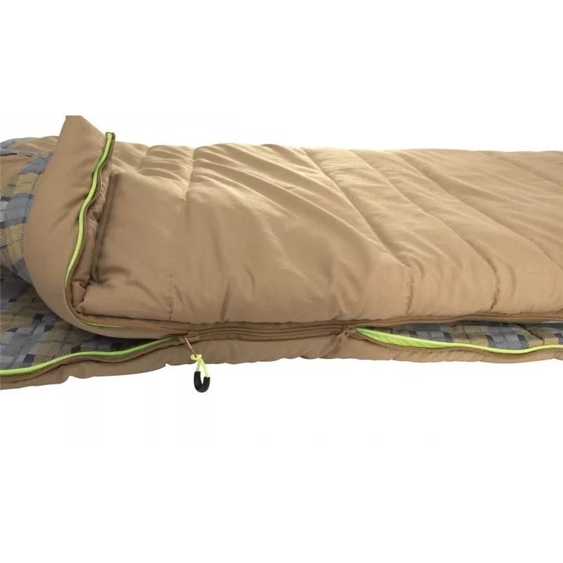 Outwell Commodore Sleeping Bag 225 x 85 cm 9/5/-8 °C ar vaļīgu spilvenu, 2-virzienu automātiskās bloķēšanas L-veida rāvējslēdzējs
