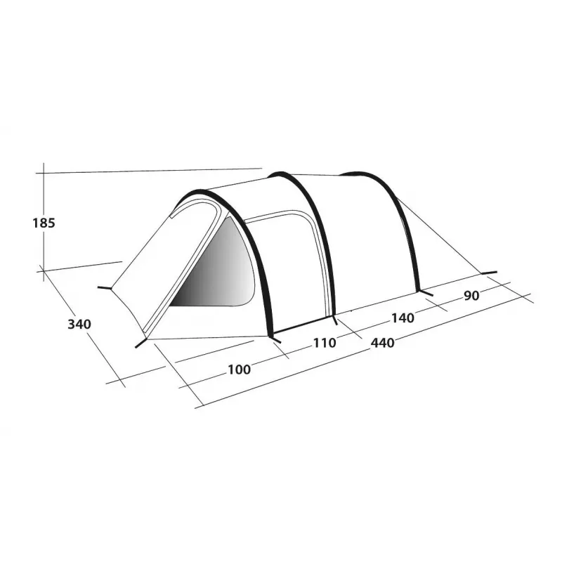 Outwell Earth 5 5 personu tuneļtelts – 2 istabas, 3000mm ūdens staba augstums, zaļa