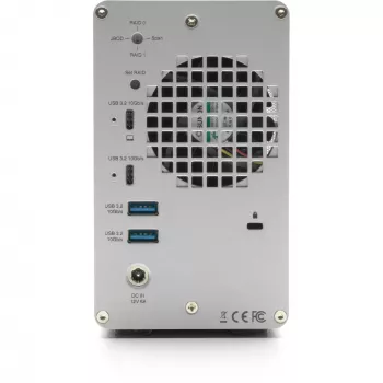 OWC Mercury Elite Pro Dual 2 nodalījumu RAID korpuss ar 3 portu USB centrmezglu, USB 3.2 Gen 2 Type-C (sudraba)