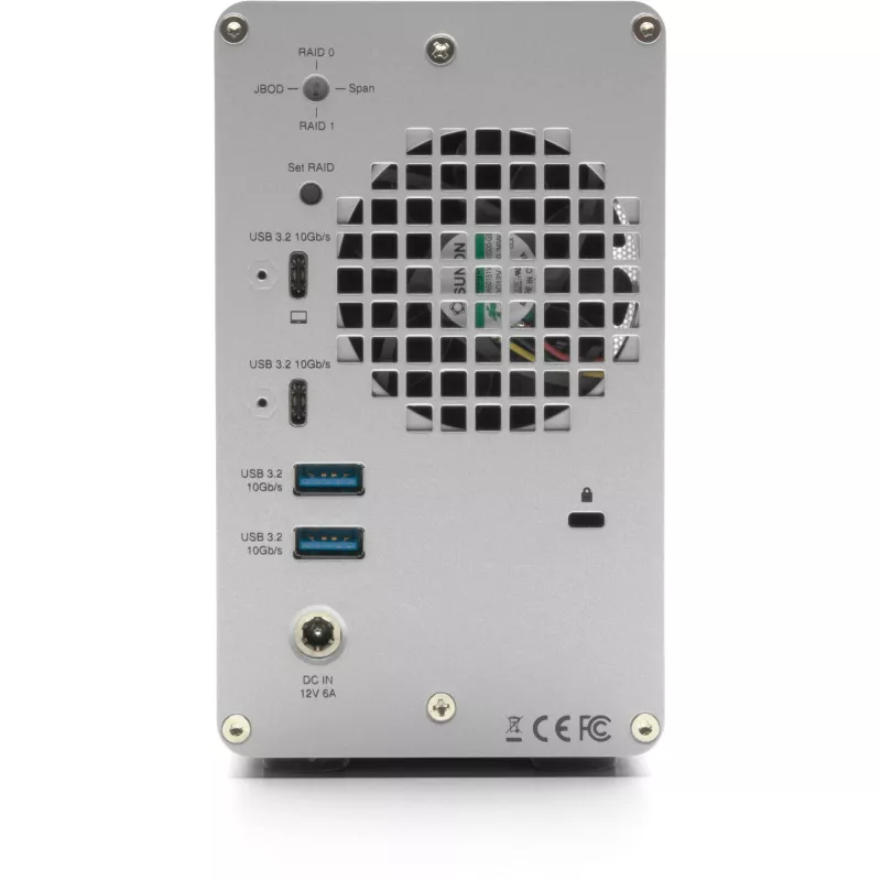 OWC Mercury Elite Pro Dual 2 nodalījumu RAID korpuss ar 3 portu USB centrmezglu, USB 3.2 Gen 2 Type-C (sudraba)