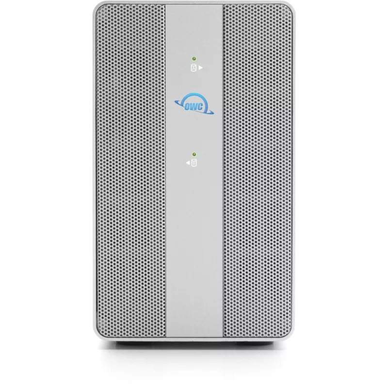 OWC Mercury Elite Pro Dual 2 nodalījumu RAID korpuss ar 3 portu USB centrmezglu, USB 3.2 Gen 2 Type-C (sudraba)