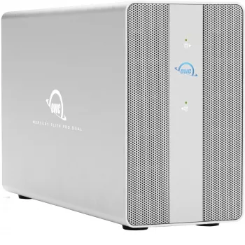 OWC Mercury Elite Pro Dual 2 nodalījumu RAID korpuss ar 3 portu USB centrmezglu, USB 3.2 Gen 2 Type-C (sudraba)