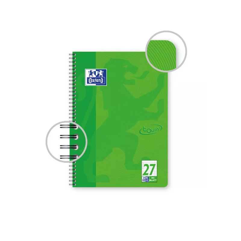 Oxford TOUCH Vingrinājumu burtnīca - Zaļa - A4+ - 80 lapas - 90 g/m² - Līniju papīrs
