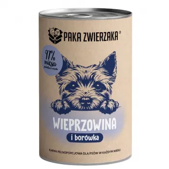 Paka Zwierzaka Monoprotein Cūkgaļa ar Mellenēm Slapjā Suņu Barība 400g