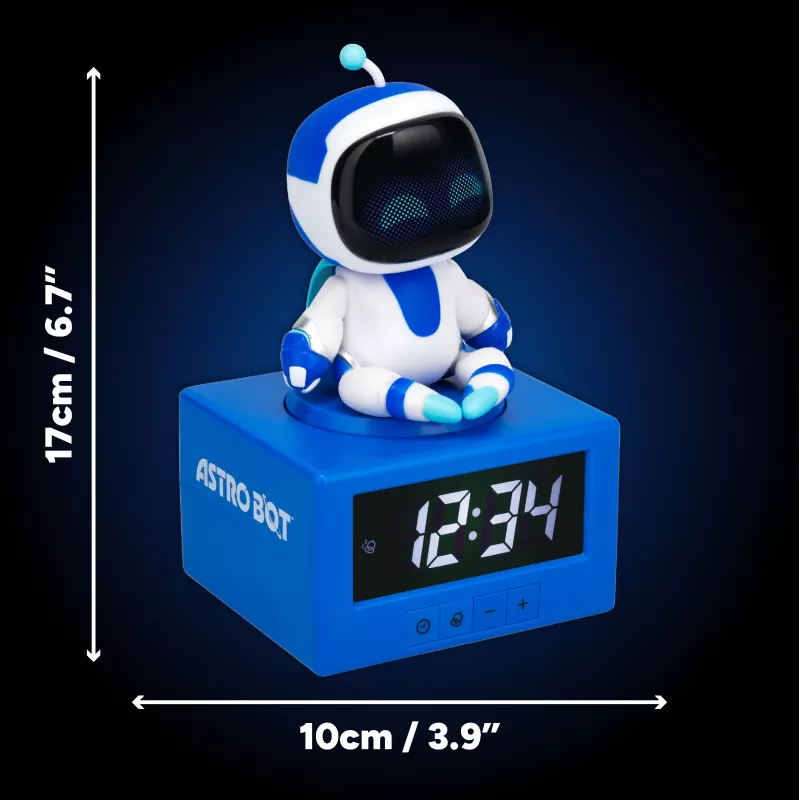 Paladone AstroBot Icon modinātājpulkstenis - Pelēks/Balts digitālais LCD robotu modinātājs ar snaudas funkciju