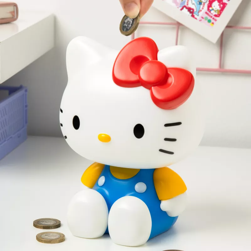 Paladone Hello Kitty formas krājkasīte - Keramikas monētu banka, oficiāla Sanrio prece, balta/rozā/melna, 13.5 x 13.5 x 16.5 cm