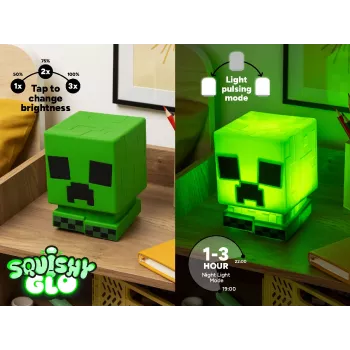 Paladone Minecraft Creeper SquishyGlo silikona gaisma uzlādējama – regulējama zaļa LED naktsgaisma ar 3 spilgtuma līmeņiem un Micro USB uzlādi