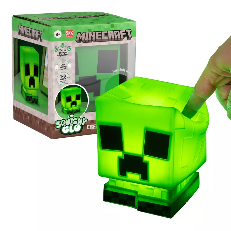 Paladone Minecraft Creeper SquishyGlo silikona gaisma uzlādējama – regulējama zaļa LED naktsgaisma ar 3 spilgtuma līmeņiem un Micro USB uzlādi