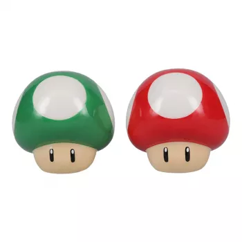 Paladone Super Mario sēņu sāls un piparu trauciņu komplekts (sarkanā super sēne un zaļā 1-Up sēne)