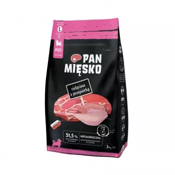 Pan Mięsko Sausā suņu barība Teļa gaļa ar paipalām Kucēniem Lielo šķirņu Granulas 3kg