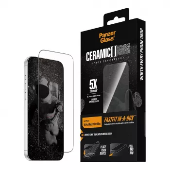 PanzerGlass keramiskais ekrāna aizsargs iPhone 17 Pro Max ar FASTFIT IN-A-BOX