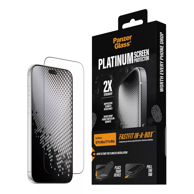 PanzerGlass Platinum ekrāna aizsargplēve iPhone 17 Pro Max ar FASTFIT IN-A-BOX