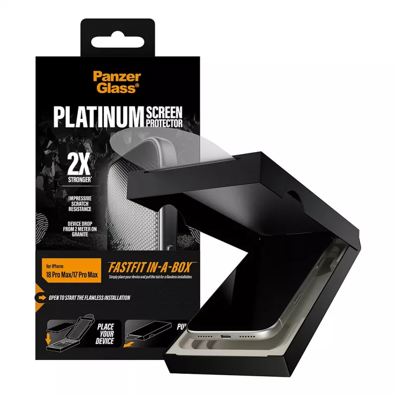 PanzerGlass Platinum ekrāna aizsargplēve iPhone 17 Pro Max ar FASTFIT IN-A-BOX