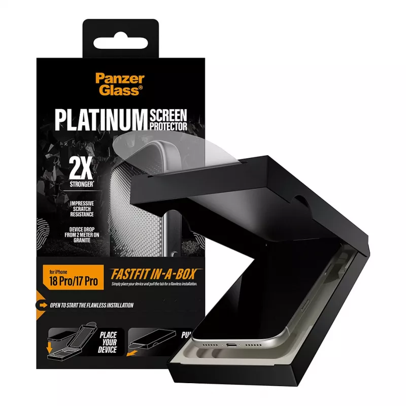 PanzerGlass Platinum ekrāna aizsargplēve iPhone 17 Pro ar FastFit uzstādīšanas rāmi
