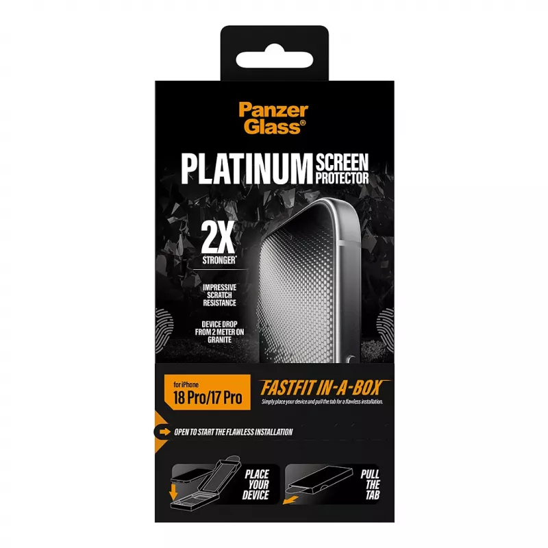PanzerGlass Platinum ekrāna aizsargplēve iPhone 17 Pro ar FastFit uzstādīšanas rāmi