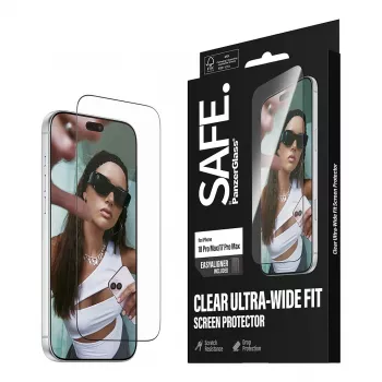 PanzerGlass SAFE ekrāna aizsargplēve iPhone 18 Pro Max/17 Pro Max - īpaši plata rūdītā stikla, antibakteriāla, 9H cietība