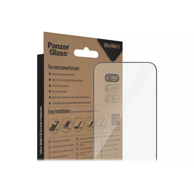 PanzerGlass Ultra-Wide Fit ekrāna aizsargs Apple iPhone 14 Pro Max (6,7 collu) – rūdīts stikls, antibakteriāls, 9H, Easy Aligner komplektā