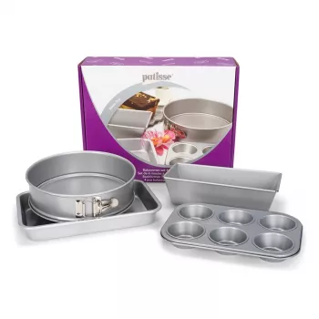 Patisse PAT-03673 Neslīdošs apaļš kūkas veidņu komplekts, 4 gab. (18-24 cm), oglekļa tērauds, melns