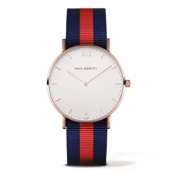 Paul Hewitt Sarstedt unisex kvarca pulkstenis 39mm rozā zelta nerūsējošā tērauda tumši zils neilona siksniņa PH-SARSTWNR20