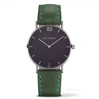 PAUL HEWITT Sieviešu Sailor Line kvarca pulkstenis PHSASSMB12S 36mm rozā zelta nerūsējošā tērauda korpuss, balts smilšu ciparnīca, melna ādas siksniņa