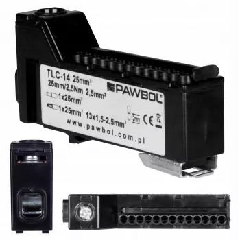 PAWBOL E.4136C BezsKrūvju spaiļu sloksne LZB, 6 polu, 2,5 mm², 450 V, 24 A, melna