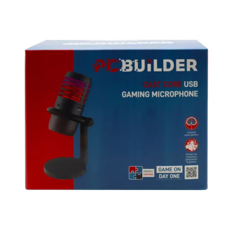 PCBuilder CAST CORE USB spēļu mikrofons - kondensatora, kardioīds, RGB, USB-C