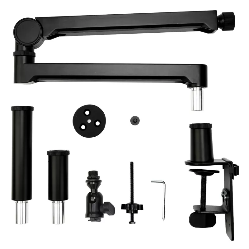 PCBuilder CAST STEADY Mikrofona pantogrāfa roka - Galda skavas šķērveida roka, tērauds, 1.5 kg slodze, 750 mm sniedzamība, 360° rotācija, slēpta kabeļu vadība, melna