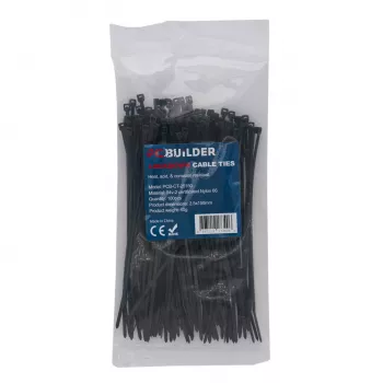 PCBuilder LOCKDOWN 150mm kabeļu saites (100 gab.) - Melna