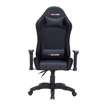 PCBuilder Navigator Lite spēļu krēsls - melna PU āda, tērauda rāmis, 3. klases gāzes pacēlājs, regulējams jostas un galvas balsts, 120 kg ietilpība