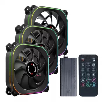 PCBuilder TORNADO CHILL ARGB 120mm ventilatoru komplekts - 3 gab., adresējams RGB, PWM, hidrauliskais gultnis, 65 CFM, 6 portu centrmezgls
